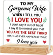 Valentines Desk Decor, Happy Valentine's Day Home Office Table Sign for Porch Tiered Tray Shelf Party, Rustic Romantic Acrylic Gifts Decorations for Him Her Wife, To My Gorgeous Wife