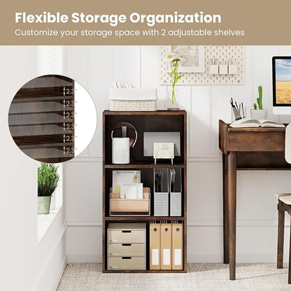 Giantex 3 Tier Bookcases Set of 2, 31.5" Bookshelf Cube Storage Organizer, Open Storage Cabinet Multi-Functional Home Office Bedroom Furniture Display Bookcases, Rustic Brown
