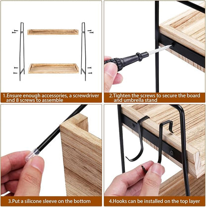 2-Tier Coffee Station Organizer for Countertop, Wooden Coffee Bar Organizer with 2 Cup Hooks, Countertop Storage for Bathroom, Kitchen, Holiday Decorations