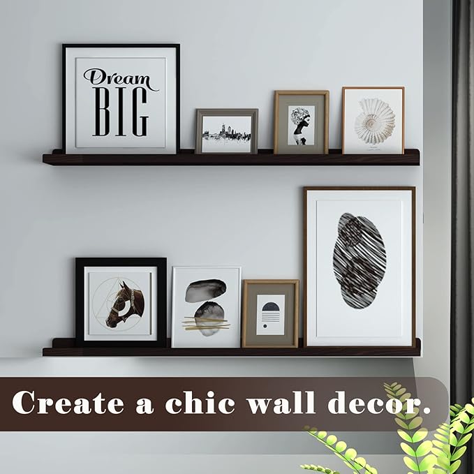 WELLAND Vista Photo Ledge Picture Display Wall Shelf Gallery, 48-inch, Set of 2, Espresso