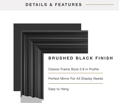 MCS 28x34 Large Wall Mirror, Brushed Black Frame & Beveled Detail Mirror, Vertical & Horizontal Wall Hanging Mirror for Bathroom, Bedroom & Livingroom