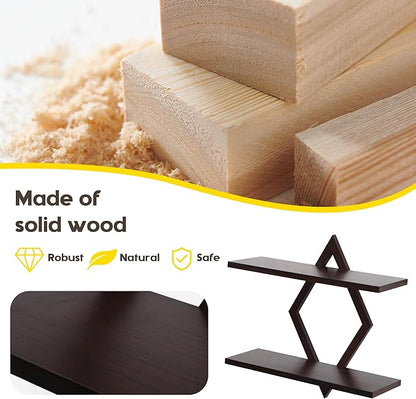 Floating Shelves for Wall,Decorative Wall Shelf,2 Tier Hanging Shelf for Plants Storage Display Holder,Indoor Decor for Living Room Home Office Bathroom Bedroom,Solid Wood,Diamond Shaped,2 Pack,Walnut