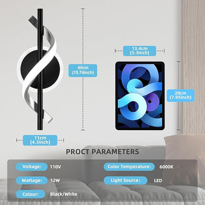 Wall Sconces Sets of 2, 12W LED Wall Mount Lights, Modern Spiral Wall Lamp, 6000K Cold Modern Light Fixture for Stairs, Living Room, Bedroom, Aisle, Hallway