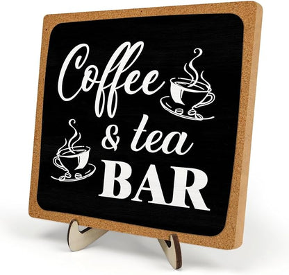 Coffee Bar Decor Sign,Rustic Wooden Plaque Coffee Sign for Java Station, Kitchen, Cafe or Tea Corner, Funny Jave Gift for Home Cafe, 5.9 x 5.9Inch (Black+Brown04)