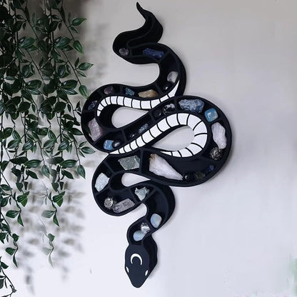 Wooden Floating Shelf Snake Design Unique Room Decor Crystal & Rock Display Shelf, Floating Wall Shelves with Snake Design for Rocks, Crystals, Oils, Stones, Plants(18.9"x10.26")