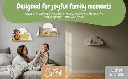 Cloud Shelves 2-Piece Set – White Floating Wall Shelf for Home Décor, Scalloped Wavy Bookshelf for Bedroom, Playful Wall Accent and Multipurpose Display Storage