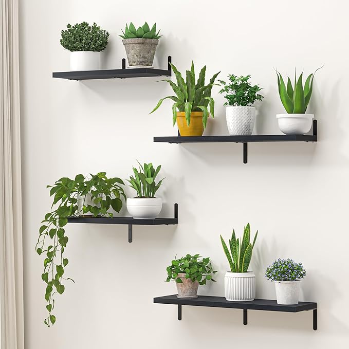 Marsmiles Extra Wide Floating Shelves for Wall, 40x8 Inch Natural Wood Grain Bookshelves, Heavy Duty Mounted Shelving for Bathroom, Kitchen, Living Room, Bedroom,Set of 2，Black