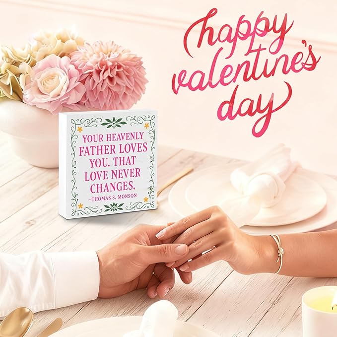 Valentines Desk Decor, Valentine's Day Home Office Table Sign for Wife Daughter from Dad Husband, Valentine Gifts Decorations for Porch Tiered Tray Shelf Party, Love Never Changes