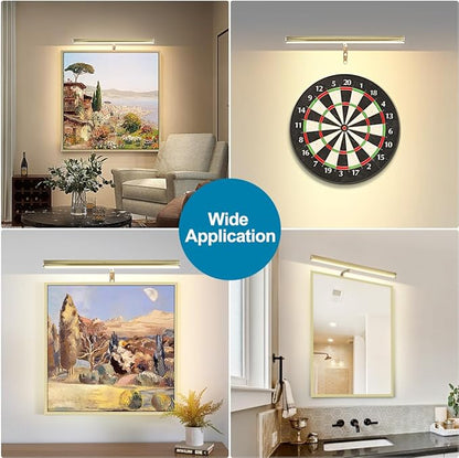 LED Picture Lights for Paintings Plug in, 16inch 6W Adjustable Art Light Gallery Wall Light for Display Art Work, Antique Brass Finish, CRI90+, 3000K Warm White