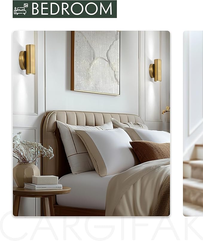 2-Light Wall Light, Brass Gold Wall Sconce, Indoor Up and Down Wall Lamp for Bedroom Bathroom Stair Entryway (2 Pack), WL4830-2W-BB-2PK