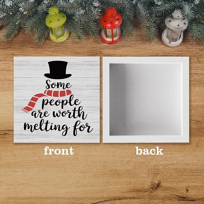Christmas Decor Christmas Sign Decorations for Home Some People Are Worth Melting Sign for Home Office Desk Table Cubicle Shelf Xmas Desk Accessories 5 x 5 inch