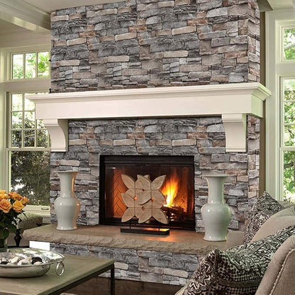 Abyssaly Peel and Stick Wallpaper Stone Brick Stick on Wallpaper 23.6" X 275.5" Thick Cleanable Self-Adhesive Removable Home Decorate Wall Paper Vinyl Shelf Paper Fireplace Christmas Decoration