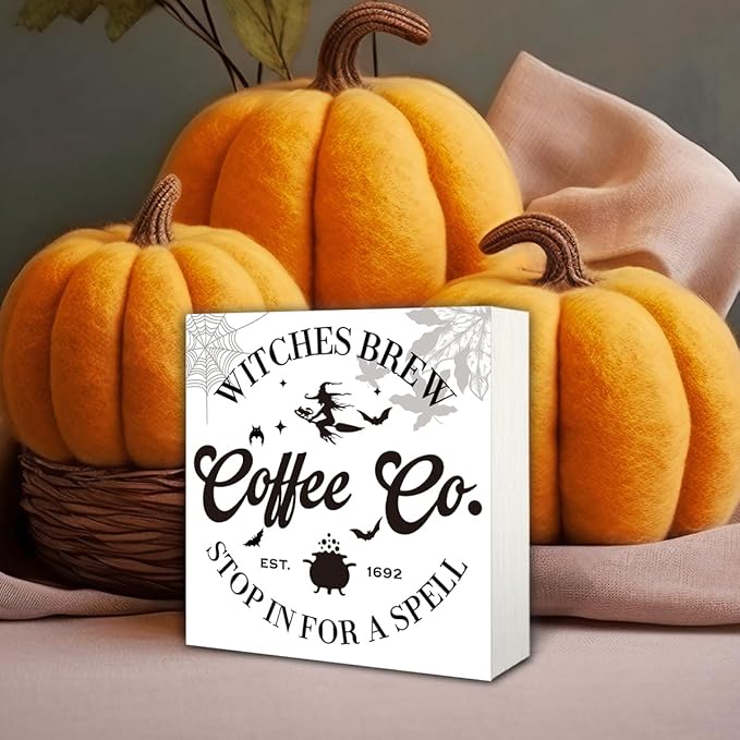 Halloween Coffee Bar Decor, Rustic Box Sign Tabletop, Coffee Bar Decor, Halloween Home Decoration, Farmhouse Decoration for Shelf 5 * 5inch