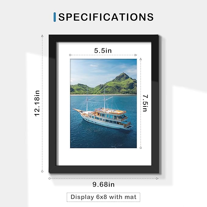 Wiscet 8.5x11 Picture Frame Set of 9, Display Pictures 6x8 with Mat or 8.5x11 Without Mat, Photo Frame for Wall Mounting or Tabletop Display, Black