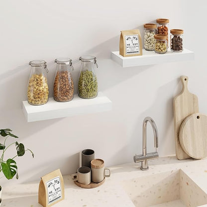 Fun Memories Floating Shelves for Wall, 20Inch Floating Shelves Set of 2, Hanging Shelf with Invisible Brackets, Wood Shelves for Living Room, Bedroom, Kitchen, White