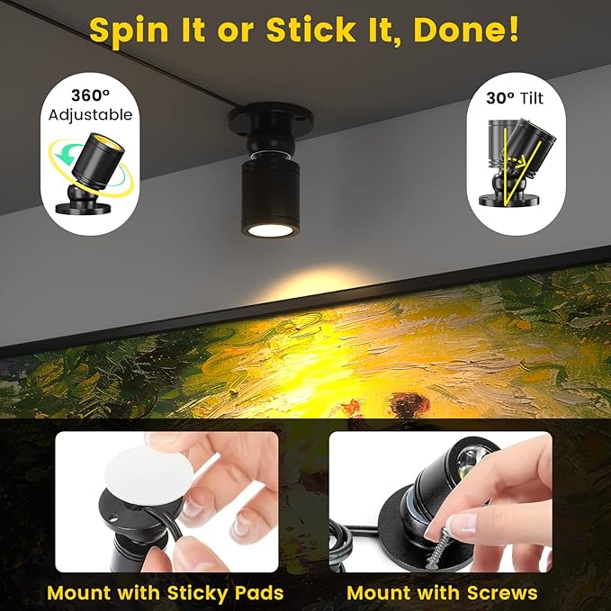 Mini LED Spotlight with Remote Control, Dimmable Small Spot Lights Indoor Plug in, Wired Spotlights for Displays Art Model Plant Picture (Warm White-2 Lights in 1 Plug)
