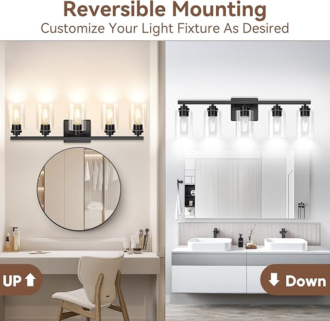 5-Light Matte Black Bathroom Light Fixtures, 31