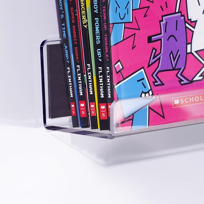 NiHome Clear Magnetic Acrylic Book Shelves 2-Pack, 24'' for Whiteboard, Classroom and Fridge Storage, Sleek Design for Large Picture Books and File Holders, Holds up to 8.5 lbs