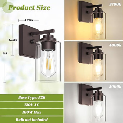 VerRon Set of 2 Wall Sconces for Bathroom, Modern Vanity Light Fixtures, Oil Rubbed Bronze Mount Lighting Lanterns, Farmhouse Wall Lights with Clear Glass Shade for Bedroom Living Room Mirror Hallway