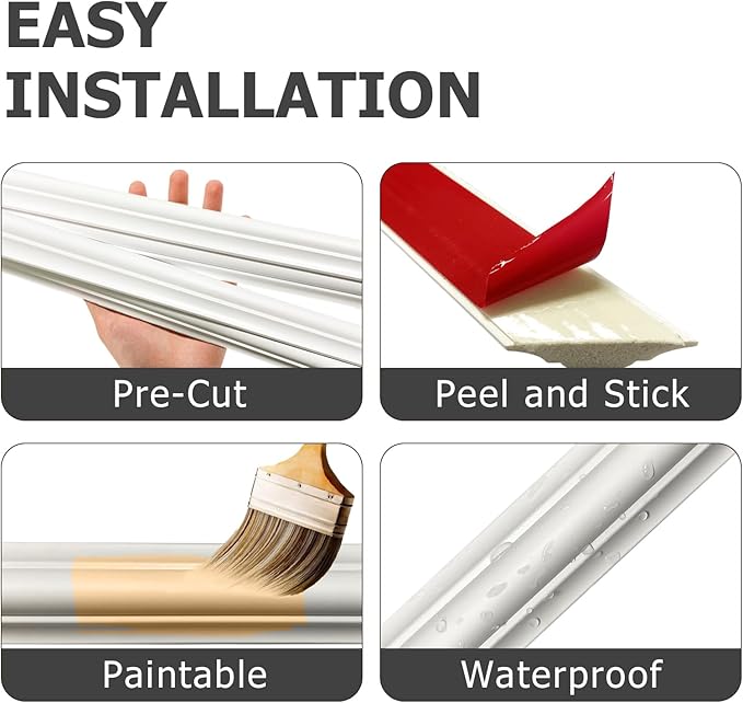 Peel and Stick Wainscoting Panels, 3 Set 20"x27" Wall Molding + 2pcs Chair Rail Trim, Pre-Cut Self Adhesive Premade Molding Panel for Bathroom Hallway Door Nursery Wall, Ready to Assemble