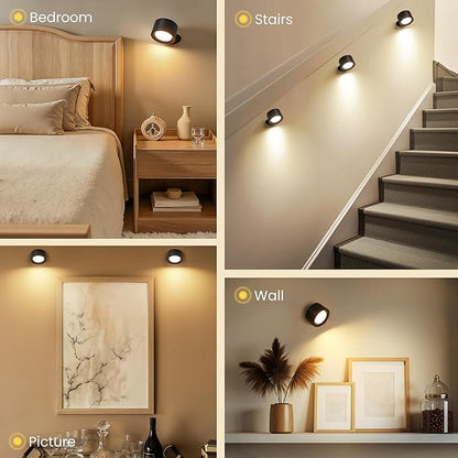 Wall Mounted Lamp LED Wall Lights with Rechargeable Battery Operated, 3 Color Temperatures & 3 Brightness Levels 360°Rotate Magnetic Ball, Cordless Sconces for Bedroom Reading Bedside,Black-3 PACK