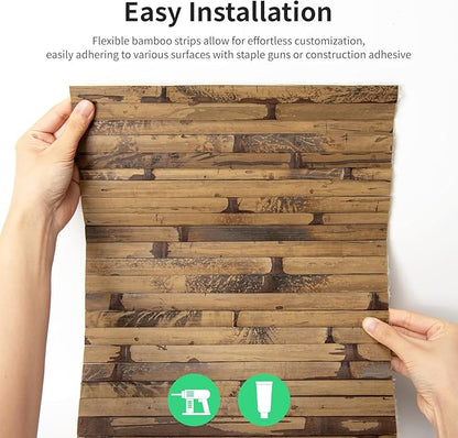 Natural Bamboo Wall Panel for Interior Wall Decor, Renewable Pole Wrap Wainscoting Paneling for Wall Ceiling Furniture Cabinet Office, 12 x 96 Inch, Dark Burned