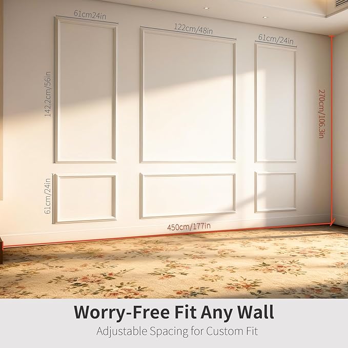 VCK Pre-Cut 3D Wall Molding Kit, Set of 6 | Ready-to-Assemble Wainscoting Panels for Accent Wall Decor | Easy DIY Installation with Glue | for Living Room & Bedroom (3 Top & 3 Bottom)