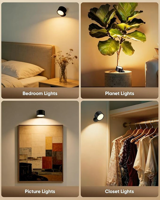 LED Wall Mounted Lights 2 Pcs with Remote, Rechargeable Wall Sconce with 3 Color Temps & Dimmable Magnetic 360° Rotation Cordless Light for Bedroom Reading Bedside