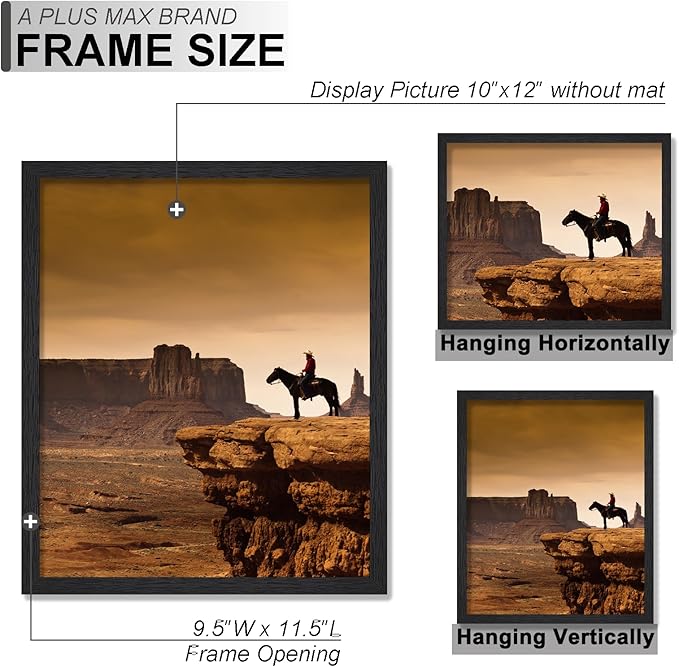 A PLUS MAX 10x12 Picture Frame Set of 2, Black Engineered Wood Frame for 10 x 12 Inch Picture Poster Photo, Light Weight 10 by 12 Frame with Wood-grain for Wall - 2 Pack/Black/10 x12