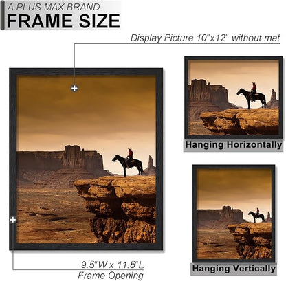 A PLUS MAX 10x12 Picture Frame Set of 2, Black Engineered Wood Frame for 10 x 12 Inch Picture Poster Photo, Light Weight 10 by 12 Frame with Wood-grain for Wall - 2 Pack/Black/10 x12