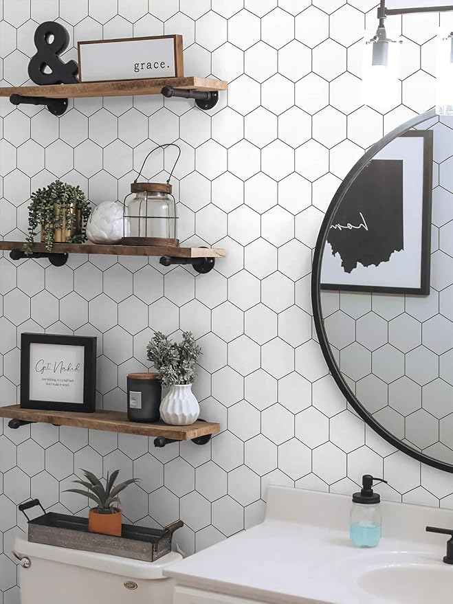 Kitchen Peel and Stick Wallpaper White Wallpaper Modern Contact Paper for Cabinet Bathroom Backsplash Renter Friendly Self-adhesive Waterproof Removable Vinyl Papel Tapiz Para Cocina 17.3
