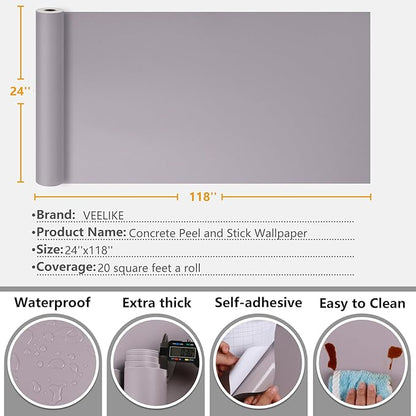 VEELIKE Thick Lilac Purple Wallpaper Peel and Stick Purple Contact Paper for Walls Cabinets Desk 24''x118'' Self Adhesive Removable Solid Color Vinyl Wall Paper for Bedroom Girls Room Living Room