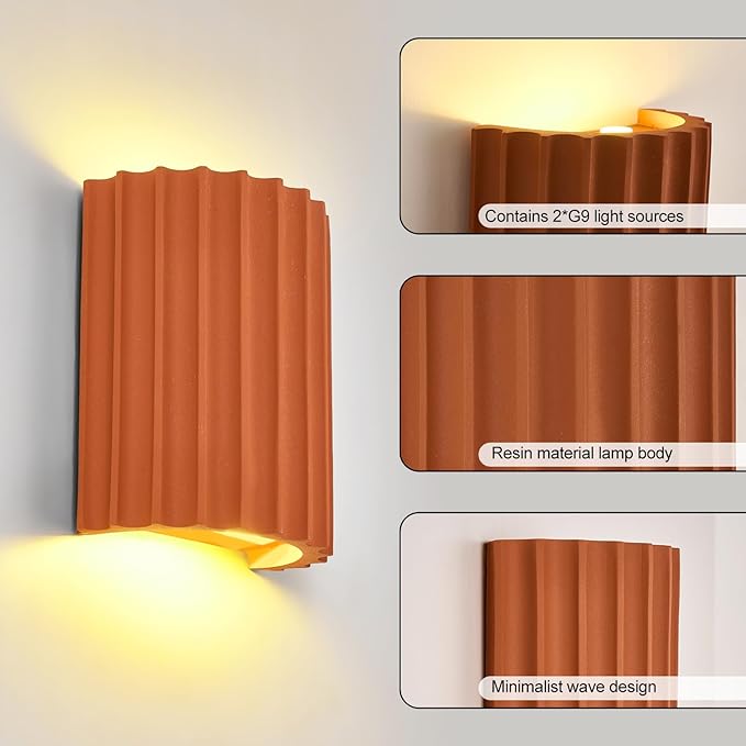 ZEROUNO Resin Modern LED Wall Sconces Wall Lighting, Hardwired Indoor Wall Lights Up and Down Wall Mount Night Light Wall Lamp Fixture for Living Room Bedroom Hallway Corridor Stairs (with G9 Bulbs)