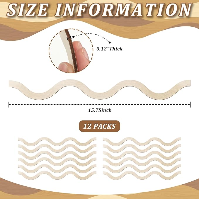 Ripeng Unfinished Scalloped Decorative Wood Trim 15.75 x 2.9 Inch Scalloped Wood Molding Cute DIY Moulding Trim for Home Wall Cabinet Shelf Window Door(12 Pcs,Elegant Style)