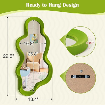 Green Wall Mirror Decor for Hallway Entryway, Large 13.8x29.7 Asymmetrical Decorative Mirrors for Home Office Living Room, Funky Home Decor for Housewarming Christmas Wedding Gift (Lawn Green)
