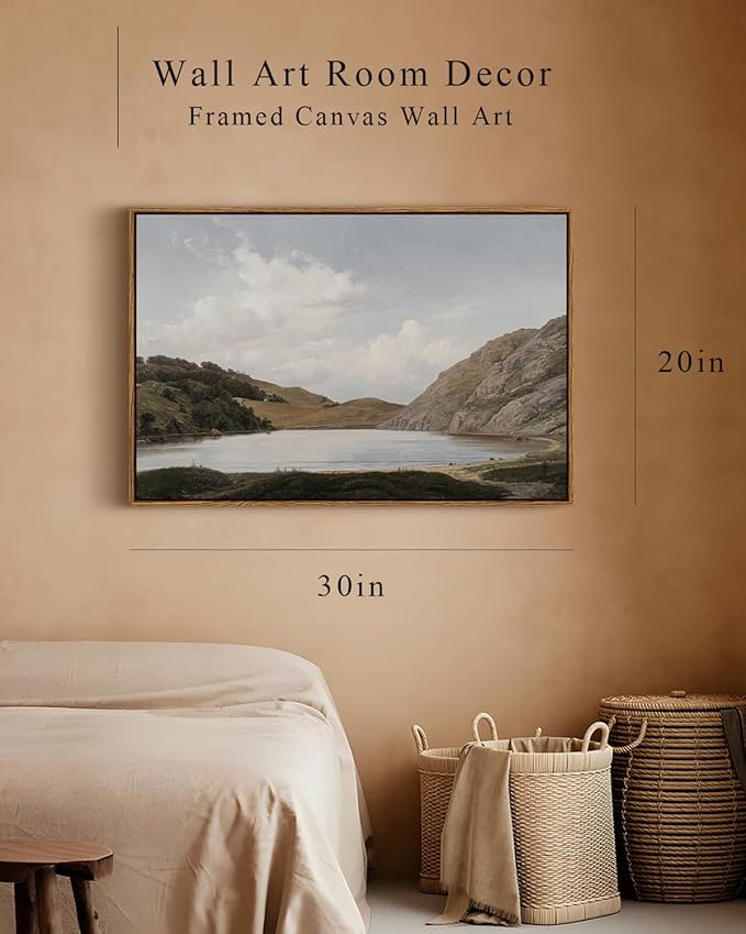 InSimSea Framed Canvas Wall Art Vintage Decor, Lakeside Nature Scenic Wall Decorations for Living Room, Large Prints, Wilderness Country Farmhouse Wall Art, Bathroom Art Wall Decor, 20
