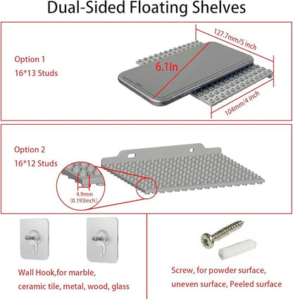 6 Pack Floating Shelves for Wall Compatible with Lego Building Bricks,16x13 Studs for Display and Protect Completed Legos Projects, Dual-Sided Display Shelves for Room Decor Grey
