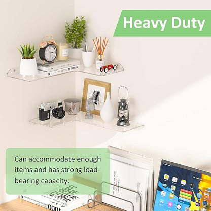11.4x16 Inch Acrylic Corner Floating Shelf Set of 2, White Corner Wall Shelf for Home Décor, Speakers, Security Cameras, Toileries, Plants, Figures, Cosmetics, Books