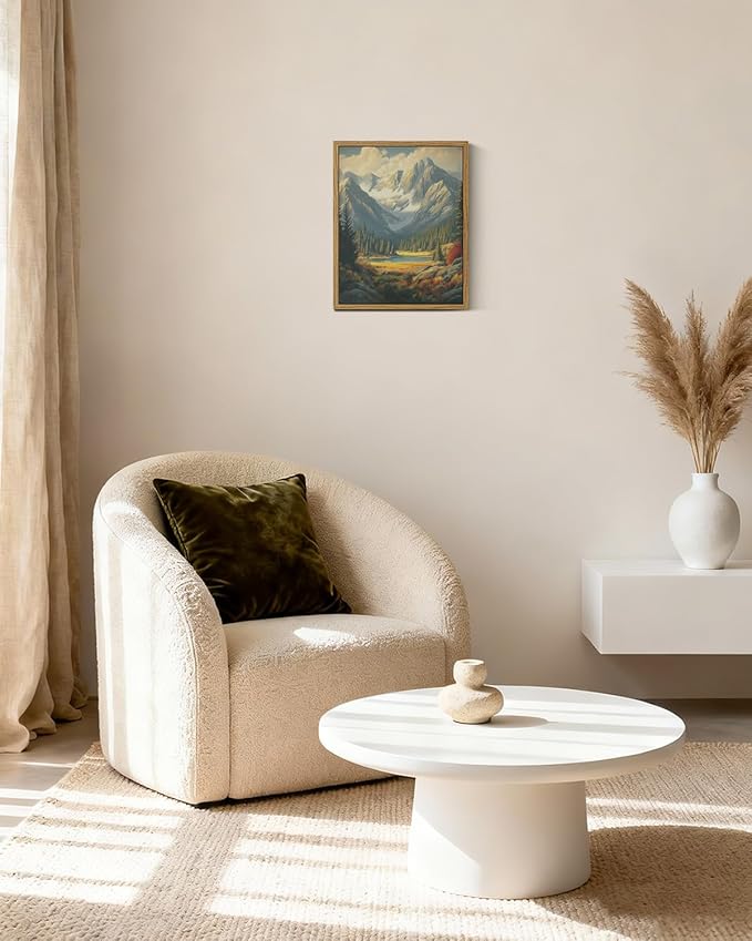 InSimSea Framed Canvas Wall Art, Vintage National Park Art for Living Room Hallway Shelf, 10x8in, Rocky Mountain Valley Landscape Painting, Rustic Cozy Mid Century Small Nature Decor