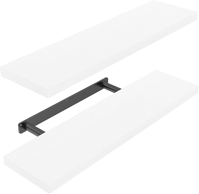 AMADA HOMEFURNISHING Floating Shelves Wall Mounted, 24 x 7 Inch Wall Shelves for Bathroom, Bedroom, Living Room, White Shelves Set of 2