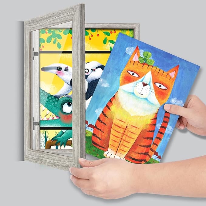GULETHUN [2-Pack] Kids Art Frames, 9x12 Front Opening Kids Artwork Frames Changeable, Light Wooden Color Artwork Display Storage Frame for Wall, Holds 50 Pcs, for 3D Picture, Crafts, Children Drawing