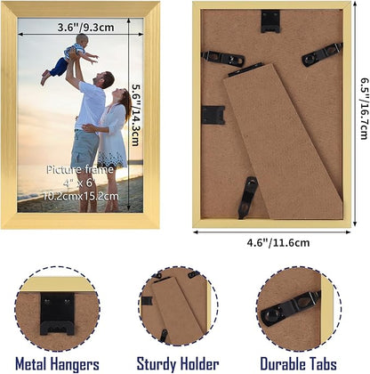 Hoikwo 18 Packs 4x6 Gold Multi Plastic Picture Frames Set with Plastic Cover for Family Photos, Artwork, Light Weight Bulk 4 by 6 Frames Pack for Wall Hanging and Table, Stylish Picture Frames