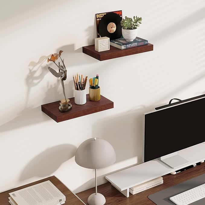 Floating Shelves for Wall, Real Wood Floating Shelf Set of 2, 8 Inch Deep Floating Shelves, Rustic Wood Wall Shelf for Home Decor, Deep Storage Shelves for Bathroom, Kitchen, 16