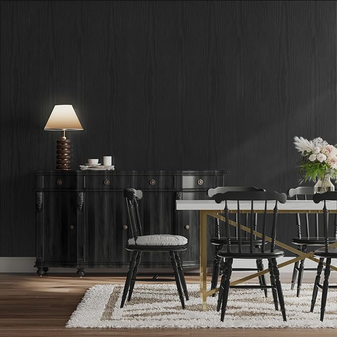 Abyssaly Black Wood Peel and Stick Paper 35.6 in X 118 in Decorative Self-Adhesive Contact Paper Film for Furniture Easy to Clean Thickening Upgrade Increase Stomata and Reduces Bubble Generation