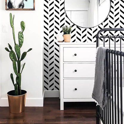Black and White Peel and Stick Wallpaper Striped Wallpaper Herringbone Contact Paper Self Adhesive Waterproof Vinyl Roll for Bathroom Kitchen Backsplash Cabinets A Set of 17.3"x400"