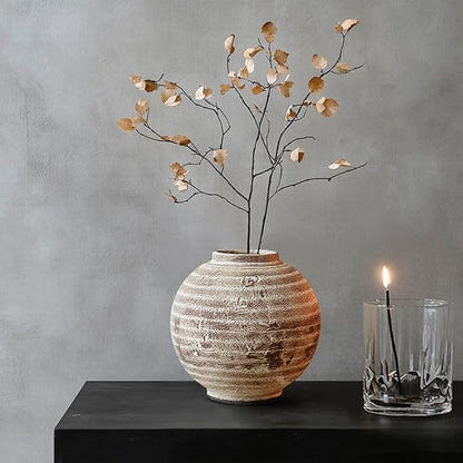Ceramic Farmhouse Vase Rustic Decor,Pottery Decorative Flower Vases for Home Decor,Boho Vase for Table, Living Room,Bathroom,Shelf,Mantel Decoration,Light Brown (5.5 inch)