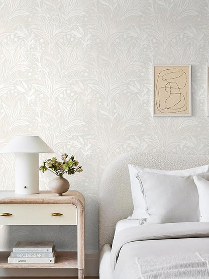 Peel and Stick Wallpaper Boho Contact Paper Beige Neutral Leaf Wall Paper Modern Self Adhesive Removable Wallpaper for Bedroom Living Room Waterproof Vinyl Roll 17.3"x197"