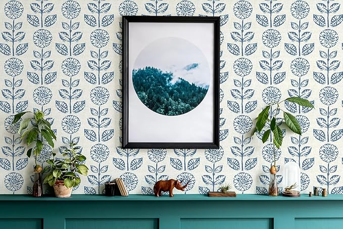 Wudnaye Blue Floral Peel and Stick Wallpaper Blue and White Contact Paper 17.7in×393.6in Vintage Floral Self Adhesive Wallpaper Navy Removable Tulip Wall Paper Waterproof for Bathroom Farmhouse Decor