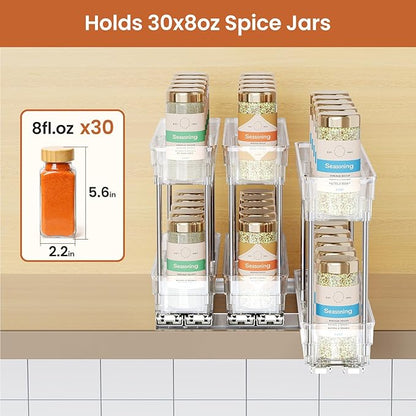 Pull Out Spice Rack Organizer for Cabinet, Slide Out Spice Racks Organizer, Easy to Install Spice Cabinet Organizers, 2.3''Wx10.66''Dx8.11''H, 3 Packs-2 Tiers(Clear)
