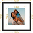 Vittanly 12x12 Picture Frames Set of 4, Display Pictures 8x8 with Mat or 12x12 without Mat, Gallery Wall Frame Set for Wall Mounting, Engineered Wood with Shatter Resistant Plexiglass, Black